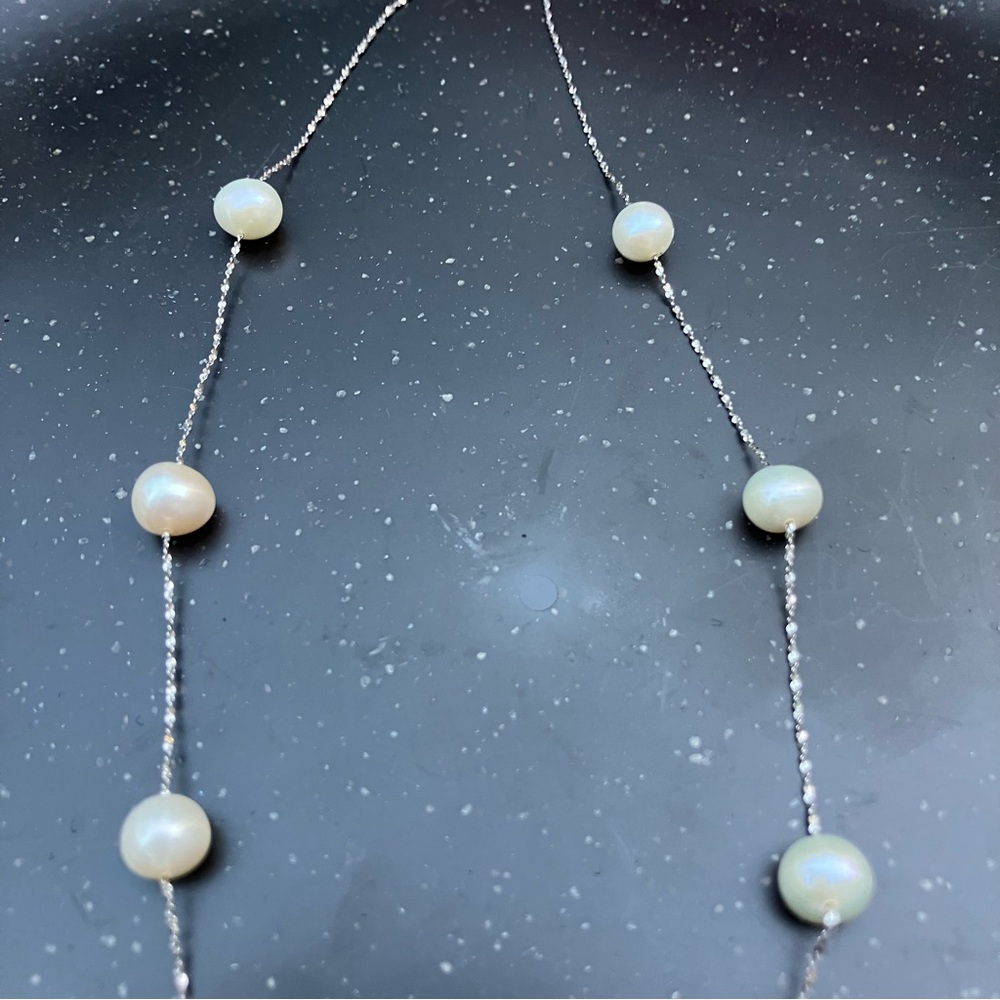 Stamped 925 Sterling Silver Gradient Freshwater Authentic Pearl Necklace, EUC. - Picture 2 of 7